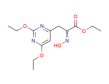 Molecular Structure of 1685-03-6 (ethyl (2Z)-3-(2,6-diethoxypyrimidin-4-yl)-2-(hydroxyimino)propanoate)