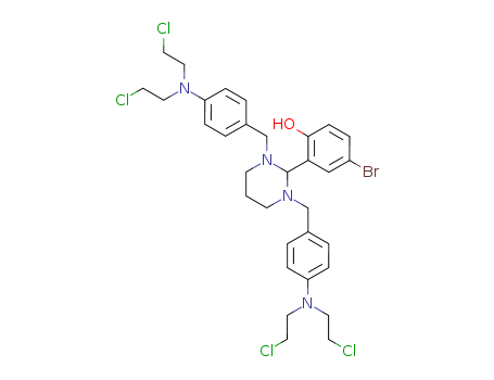 Phenol,2-[1,3-bis[[4-[bis(2-chloroethyl)amino]phenyl]methyl]hexahydro-2-pyrimidinyl]-4-bromo- cas  16757-53-2