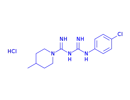 Molecular Structure of 19803-80-6 (N-((p-Chlorophenyl)amidino)-4-methyl-1-piperidinecarboxamidine monohyd rochloride)