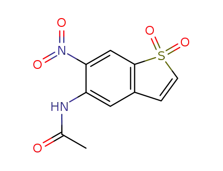 Molecular Structure of 850855-54-8 (<i>N</i>-(6-nitro-1,1-dioxo-1λ<sup>6</sup>-benzo[<i>b</i>]thiophen-5-yl)-acetamide)