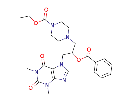 Molecular Structure of 19977-14-1 (1-Piperazinecarboxylic acid, 4-(2-benzoyloxy-3-(1,3-dimethyl-7-xanthin yl)propyl)-, ethylester)