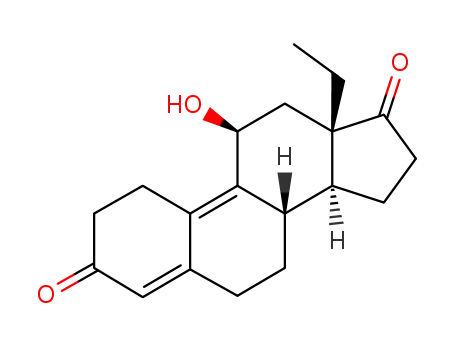 Molecular Structure of 24957-65-1 (DL-13β-ethyl-11β-hydroxy-gona-4,9-dien-3,17-dione)
