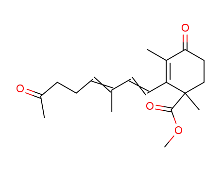Molecular Structure of 16981-58-1 (2-Cyclohexene-1-carboxylic acid, 1,3-dimethyl-2-(3-methyl-7-oxo-1,3-oc tadienyl)-4-oxo-, methyl ester, (+)-)
