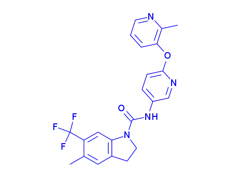 Molecular Structure of 200940-22-3 (5-Methyl-N-[6-(2-methylpyridin-3-yloxy)pyridin-3-yl]-6-(trifluoromethyl)indoline-1-carboxamide)