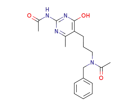 Molecular Structure of 17225-28-4 (N-{3-[2-(acetylamino)-6-methyl-4-oxo-1,4-dihydropyrimidin-5-yl]propyl}-N-benzylacetamide)