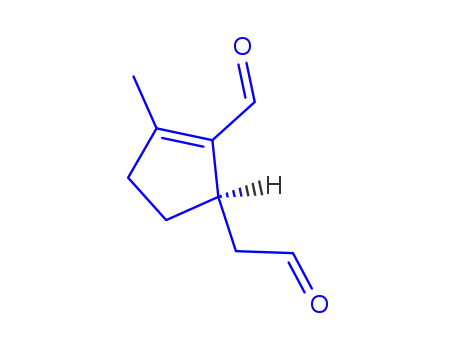 Molecular Structure of 64274-27-7 (2-Cyclopentene-1-acetaldehyde,2-formyl-3-methyl-, (1R)-)