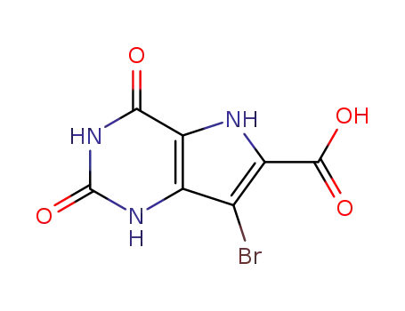 Molecular Structure of 20419-73-2 (7-bromo-2,4-dioxo-2,3,4,5-tetrahydro-1H-pyrrolo[3,2-d]pyrimidine-6-carboxylic acid)