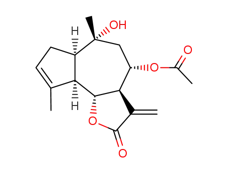 Molecular Structure of 20482-33-1 ((3aR)-3a,4,5,6,6aβ,7,9aβ,9bα-Octahydro-4β-acetoxy-6,9-dimethyl-6β-hydroxy-3-methyleneazuleno[4,5-b]furan-2(3H)-one)