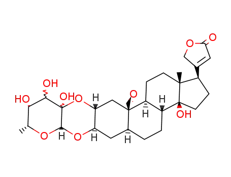 Molecular Structure of 20304-49-8 (3β,2α-[[(2S,3S,4R,5S,6R)-Tetrahydro-3,4,5-trihydroxy-6-methyl-2H-pyran-2,3-diyl]bisoxy]-14-hydroxy-19-oxo-5α-card-20(22)-enolide)