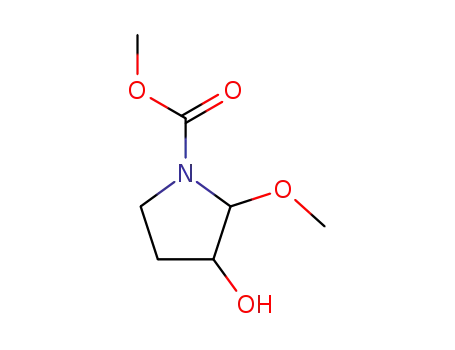 Molecular Structure of 208648-94-6 (1-Pyrrolidinecarboxylic  acid,  3-hydroxy-2-methoxy-,  methyl  ester)