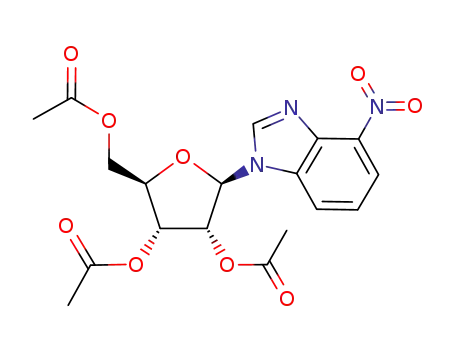 Molecular Structure of 89986-36-7 ((2R,3R,4R,5R)-2-(acetoxymethyl)-5-(4-nitro-1H-benzo[d]imidazol-1-yl)tetrahydrofuran-3,4-diyl diacetate)