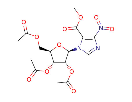 Molecular Structure of 20688-71-5 (methyl 4-nitro-1-(2,3,5-tri-O-acetylpentofuranosyl)-1H-imidazole-5-carboxylate)