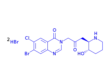 Molecular Structure of 17395-31-2 (7-bromo-6-chloro-3-[3-(3-hydroxy-2-piperidyl)-2-oxopropyl]quinazolin-4(3H)-one monohydrobromide)
