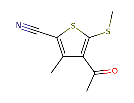 Molecular Structure of 175202-62-7 (4-ACETYL-3-METHYL-5-(METHYLTHIO)THIOPHENE-2-CARBONITRILE)