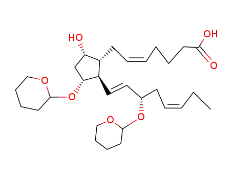 Molecular Structure of 32233-50-4 ((Z)-7-{(1R,2R,3R,5S)-5-Hydroxy-3-(tetrahydro-pyran-2-yloxy)-2-[(1E,5Z)-(S)-3-(tetrahydro-pyran-2-yloxy)-octa-1,5-dienyl]-cyclopentyl}-hept-5-enoic acid)