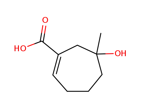 Molecular Structure of 17606-98-3 (1-Cycloheptene-1-carboxylic acid, 6-hydroxy-6-methyl- (8CI))