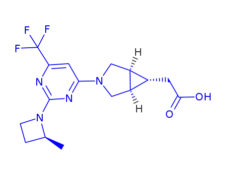 Molecular Structure of 2102501-84-6 ([(1R,5S,6R)-3-{2-[(2S)-2-methylazetidin-1-yl]-6-(trifluoromethyl)pyrimidin-4-yl}-3-azabicyclo[3.1.0]hex-6-yl]acetic acid)