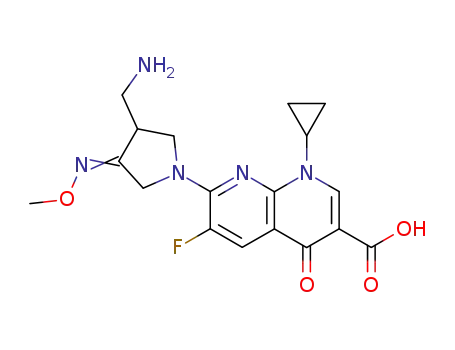 Molecular Structure of 329322-84-1 (7-(3-aminomethyl-4-methoxyimino-pyrrolidine-1-yl)-1-cyclopropyl-6-fluoro-4-oxo-1,4-dihydro-[1,8]-naphthyridine-3-carboxylic acid)