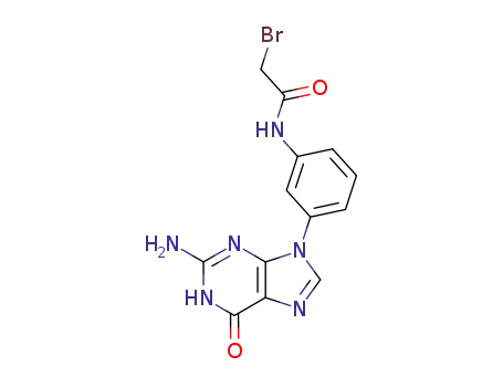 Molecular Structure of 15422-02-3 (N-[3-(2-amino-6-oxo-3,6-dihydro-9H-purin-9-yl)phenyl]-2-bromoacetamide)