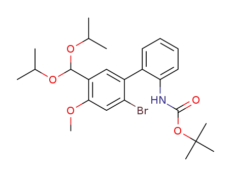 Molecular Structure of 1428963-58-9 (tert-butyl 2'-bromo-5'-(diisopropoxymethyl)-4'-methoxybiphenyl-2-ylcarbamate)