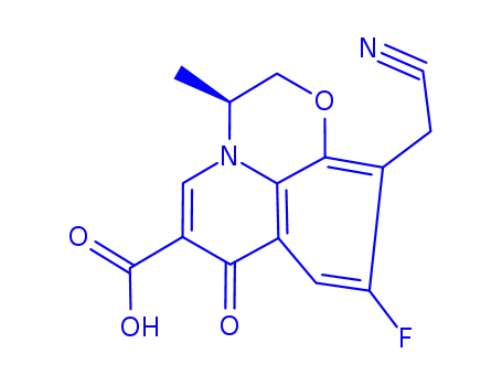 Molecular Structure of 643743-39-9 (10-(CYANOMETHYL)-9-FLUORO-2,3-DIHYDRO-3-METHYL-7-OXO-7H-PYRIDO[1,2,3-DE]-1,4-BENZOXAZINE-6-CARBOXYLIC ACID)