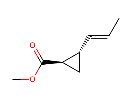Molecular Structure of 777918-01-1 (Cyclopropanecarboxylic acid, 2-(1E)-1-propenyl-, methyl ester, (1R,2S)- (9CI))