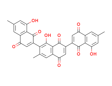 Molecular Structure of 69938-73-4 ([2,2':7',2''-Ternaphthalene]-1,1',1'',4,4',4''-hexone,8,8',8''-trihydroxy-6,6',6''-trimethyl-)