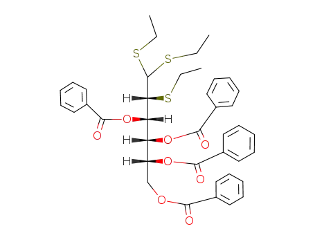 Molecular Structure of 15356-39-5 (5,6,6-tris(ethylsulfanyl)hexane-1,2,3,4-tetrayl tetrabenzoate (non-preferred name))