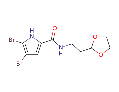 Molecular Structure of 154468-43-6 (4,5-dibromo-N-<2-(1,3-dioxolan-2-yl)ethyl>pyrrole-2-carboxamide)