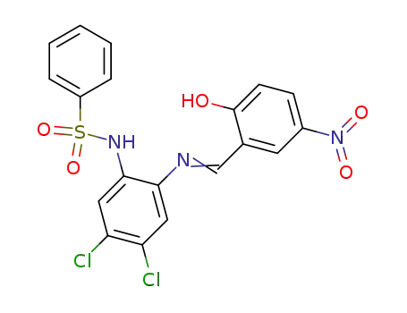 Molecular Structure of 28843-63-2 (N-(4,5-dichloro-2-{[(3-nitro-6-oxocyclohexa-2,4-dien-1-ylidene)methyl]amino}phenyl)benzenesulfonamide)