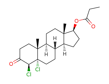 Molecular Structure of 114794-73-9 (4β,5-dichloro-17β-propionyloxy-5α-androstan-3-one)