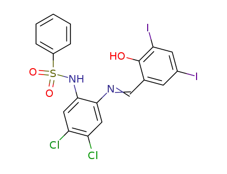 Molecular Structure of 28843-64-3 (N-(4,5-dichloro-2-{[(3,5-diiodo-6-oxocyclohexa-2,4-dien-1-ylidene)methyl]amino}phenyl)benzenesulfonamide)