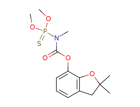 Molecular Structure of 28789-80-2 (N-(Dimethoxyphosphinothioyl)-N-methylcarbamic acid 2,3-dihydro-2,2-dimethylbenzofuran-7-yl ester)