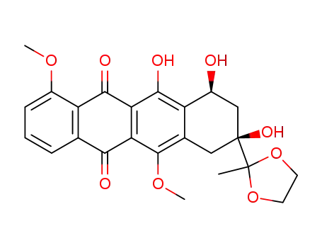 Molecular Structure of 95384-99-9 ((8S,10S)-8,10,11-Trihydroxy-1,6-dimethoxy-8-(2-methyl-[1,3]dioxolan-2-yl)-7,8,9,10-tetrahydro-naphthacene-5,12-dione)