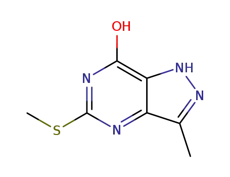 Molecular Structure of 28745-13-3 (3-methyl-5-(methylsulfanyl)-2,4-dihydro-7H-pyrazolo[4,3-d]pyrimidin-7-one)