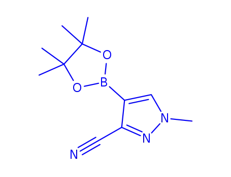 Molecular Structure of 2158267-70-8 (1-methyl-4-(4,4,5,5-tetramethyl-1,3,2-dioxaborolan-2-yl)-1H-pyrazole-3-carbonitrile)