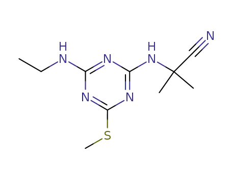 Molecular Structure of 21689-84-9 (2-[(4-ethylamino-6-methylsulfanyl-1,3,5-triazin-2-yl)amino]-2-methyl-p ropanenitrile)