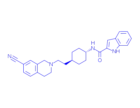 Molecular Structure of 215802-15-6 (1H-Indole-2-carboxamide, N-[trans-4-[2-(7-cyano-3,4-dihydro-2(1H)-isoquinolinyl)ethyl]cyclohexyl]-)