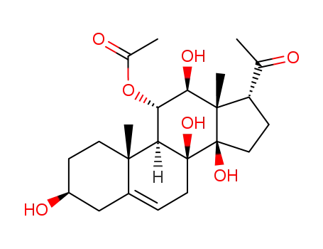 Molecular Structure of 131189-63-4 (Pregn-5-en-20-one,11-(acetyloxy)-3,8,12,14-tetrahydroxy-, (3b,11a,12b,14b,17a)- (9CI))