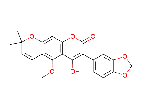 Molecular Structure of 22044-61-7 (3-(1,3-Benzodioxol-5-yl)-4-hydroxy-5-methoxy-8,8-dimethyl-2H,8H-benzo[1,2-b:5,4-b']dipyran-2-one)
