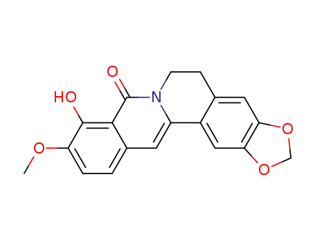Molecular Structure of 29580-82-3 (9-hydroxy-10-methoxy-5,6-dihydro-8H-[1,3]dioxolo[4,5-g]isoquino[3,2-a]isoquinolin-8-one)