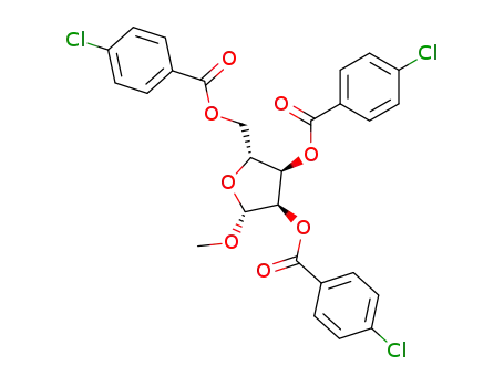 Molecular Structure of 29755-00-8 (Methyl 2,3,5-tri-O-(4-chlorobenzoyl)-beta-D-ribofuranoside)
