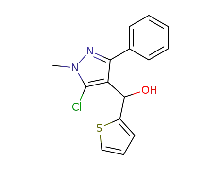 Molecular Structure of 29939-18-2 ((5-CHLORO-1-METHYL-3-PHENYL-1H-PYRAZOL-4-YL)(2-THIENYL)METHANOL)