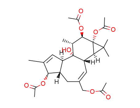 Molecular Structure of 64181-00-6 (Acetic acid (1aR,1bS,4aS,7aR,7bS,8R,9R,9aS)-5,9-diacetoxy-3-acetoxymethyl-7b-hydroxy-1,1,6,8-tetramethyl-1,1a,1b,4,4a,5,7a,7b,8,9-decahydro-cyclopropa[3,4]benzo[1,2-e]azulen-9a-yl ester)