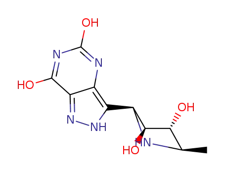 Molecular Structure of 222631-84-7 (1H-Pyrazolo4,3-dpyrimidine-5,7(4H,6H)-dione, 3-(2S,3S,4R,5R)-3,4-dihydroxy-5-methyl-2-pyrrolidinyl-)