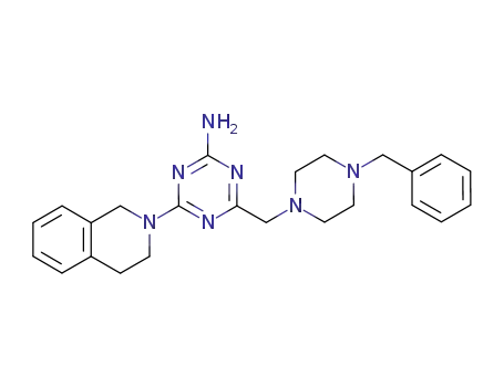 Molecular Structure of 30146-73-7 (Isoquinoline, 1,2,3,4-tetrahydro-2-(4-amino-6-((4-benzyl-1-piperazinyl )methyl)-s-triazin-2-yl)-)