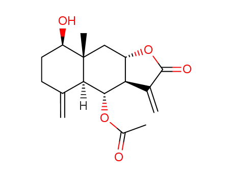 Molecular Structure of 22553-66-8 ([3aR,4aα,9aβ,(+)]-4α-Acetoxydodecahydro-8β-hydroxy-8aβ-methyl-3,5-bis(methylene)naphtho[2,3-b]furan-2-one)