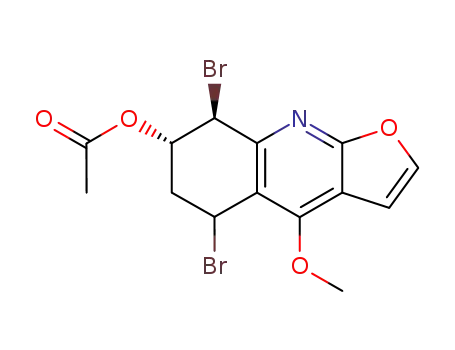 Molecular Structure of 865878-24-6 (Acetic acid (7S,8S)-5,8-dibromo-4-methoxy-5,6,7,8-tetrahydro-furo[2,3-b]quinolin-7-yl ester)