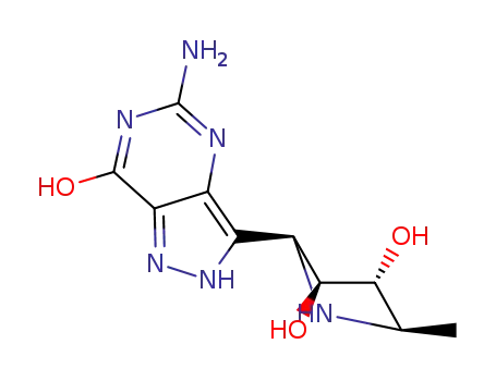 Molecular Structure of 222631-88-1 (7H-Pyrazolo4,3-dpyrimidin-7-one, 5-amino-3-(2S,3S,4R,5R)-3,4-dihydroxy-5-methyl-2-pyrrolidinyl-1,4-dihydro-)