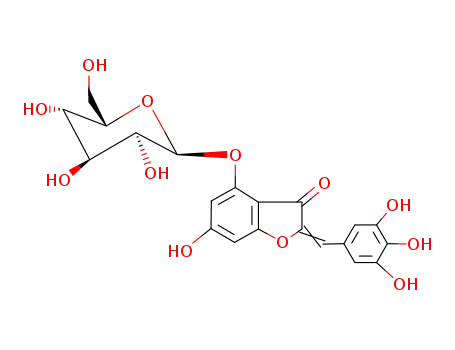 Molecular Structure of 22684-08-8 (2-[(Z)-(3,4,5-Trihydroxyphenyl)methylene]-4-(β-D-glucopyranosyloxy)-6-hydroxybenzofuran-3(2H)-one)